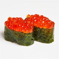 Salmon Roe Nigiri · Two pieces of salmon row over pressed sushi rice.