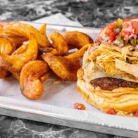 Chipotle Burger · Fried breaded jalapenos, pepper Jack cheese, salsa, fried tortilla strips, and chipotle mayo...