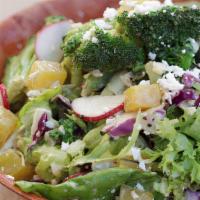 Farm Salad - Large · Mixed greens with five-spiced yellow beets, garlic broccoli, sliced radishes, local feta che...
