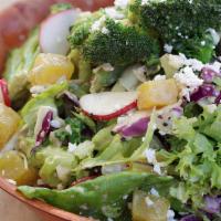 Farm Salad - Regular · Mixed greens with five-spiced yellow beets, garlic broccoli, sliced radishes, local feta che...