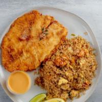 Tilapia · Served with shrimp fried rice.