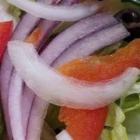 Side Garden Salad(V) · Mixed greens, cucumbers, tomatoes, peppers, onions, and olives