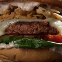 Maverick · Beyond Burger 100% plant-based patty, roasted garlic A1 aioli, marinated grilled tomato, spi...