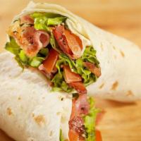 Grilled Chicken Blt Wrap · Grilled chicken, mayo, lettuce, tomato, bacon in a pressed flour tortilla.