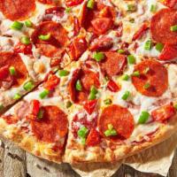 Meat Lovers Pizza · Yummy pizza tomato sauce, mozzarella cheese topped with smoked Ham, Pepperoni, Italian Sausa...