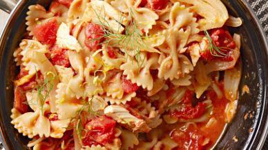 Farfalle · Served with fresh mozzarella, basil, roma tomato, roasted garlic
