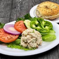 Deli Salad Appetizer | 1 Choice · Lettuce, Tomatoes, Cucumber, Onion, your choice of Bagel, and  (1) large scoop of:      • Al...