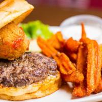 Georgia Dawg Pounder  · The Ultimate CheeseBurger, Fried Pimento  cheese ball atop our 7oz. Burger served with a spi...