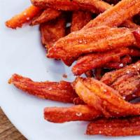 Sweet Potato Fries · Served with Lucky’s ‘soon-to-be’ famous Bleu cheese sauce.