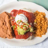 Burrito Or Chimichanga · Soft or fried chimichanga. Large flour tortilla filled with beans, rice, cheddar cheese and ...