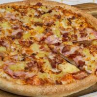 Tropical Hawaiian Special Pizza · Canadian bacon, smoked bacon, pineapple, Cheddar cheese and Saprino's gourmet cheese blend.