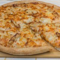 Buffalo Blue Chicken Pizza · Bleu cheese, buffalo style hot sauce, tender chicken breast, onions, Cheddar and Sarpino's g...
