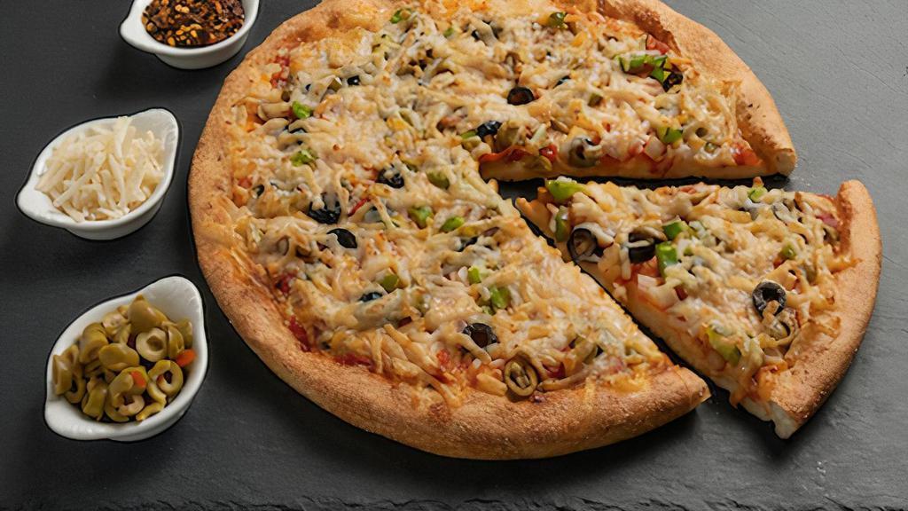 Vegan Dubai · Sarpino's traditional pan pizza is baked to perfection with Daiya Mozzarella cheese and the freshest ingredients. Vegan Al Dente pizza sauce • Crushed Red Pepper • Onions • Black Olives • Green Peppers • Jalapeno Peppers • Daiya Mozzarella Cheese