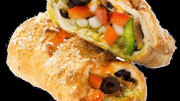 Vegetarian Calzone · Delightful vegetable selection of black olives, tomatoes, red and green peppers, fresh mushrooms, onions, Saprino's gourmet cheese blend and choice of sauce.