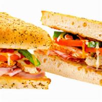 Country Ranch Sandwich · Chicken strips, Canadian bacon, crisp bacon, fresh tomatoes, green peppers, ranch dressing, ...