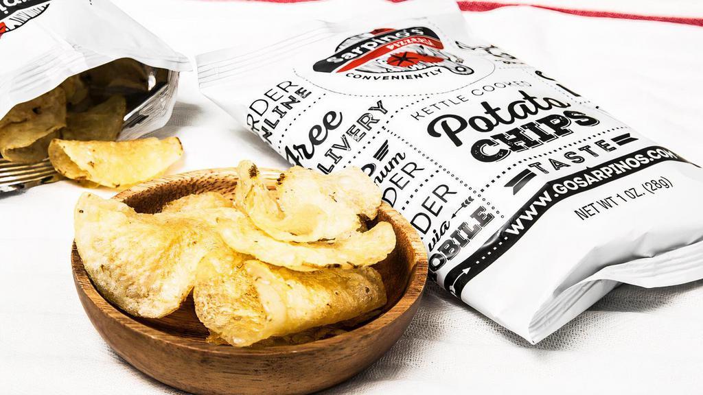 Chips · 1 oz. bag of crispy, kettle-cooked Sarpino's brand potato chips lightly salted and baked to a perfect golden-brown.