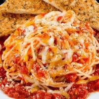 Baked Spaghetti · Sarpino's traditional spaghetti smothered in your choice of homemade meat, tomato vegetarian...