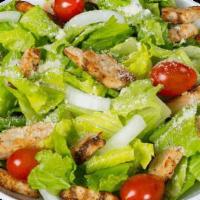 Grilled Chicken Salad · Tender all natural grilled chicken breast,crisp romaine lettuce,fresh onions,sharp parmesan ...