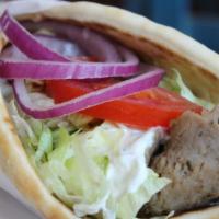 Gyro Pita - Salad & Drink Combo · Lettuce, tomatoes, onions, and tzatziki. Comes with Greek salad & drink.