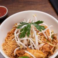 Pad Thai Noodles · Contains peanuts. Thin rice noodles stir fried with bean sprouts, green onions, and egg, the...