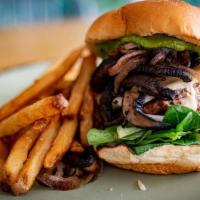 Mushroom Onion And Swiss Burger · Impossible or Beyond Patty,  Swiss Cheese, Roasted Portabella, Grilled Onion, Artisan Greens...