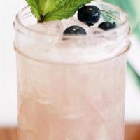 Blueberry Mojito Mocktail · blueberries, mint, lime juice, agave