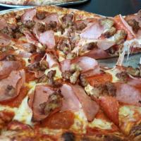 Lots-A-Meat Pizza · 12 in. pizza topped with crumbled Italian sausage, ground beef, pepperoni slices and finishe...
