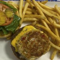 Crab Burger In Paradise (Cal 1380) · All burgers are made with Fresh Certified Angus Beef topped with cheese, lettuce, tomato and...