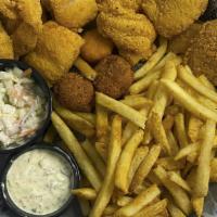 Whitefish Basket (Cal 1110) · Handbattered and lightly fried, served with our signature shrimp slaw, two hushpuppies, one ...