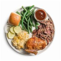 Brisket & Chicken · 1/4 lb. pulled brisket and a 1/4 chicken (choice of white or dark). Served with 2 sides and ...