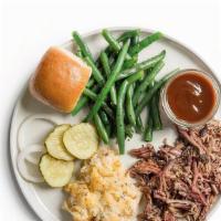 Brisket · 1/4 lb. pulled brisket. Served with 2 sides and a roll.