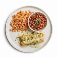 Two Enchiladas · All white meat enchiladas hand rolled in corn tortillas with our housemade tomatillo sour cr...