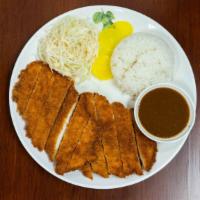 Fried Cutlet Katsu · Panko breaded and deep-fried pork or chicken cutlet, cabbage salad with ginger dressing, tan...