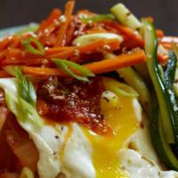 Bibimbap · Signature Korean dish: rice bowl topped with your choice of grilled marinated beef, grilled ...