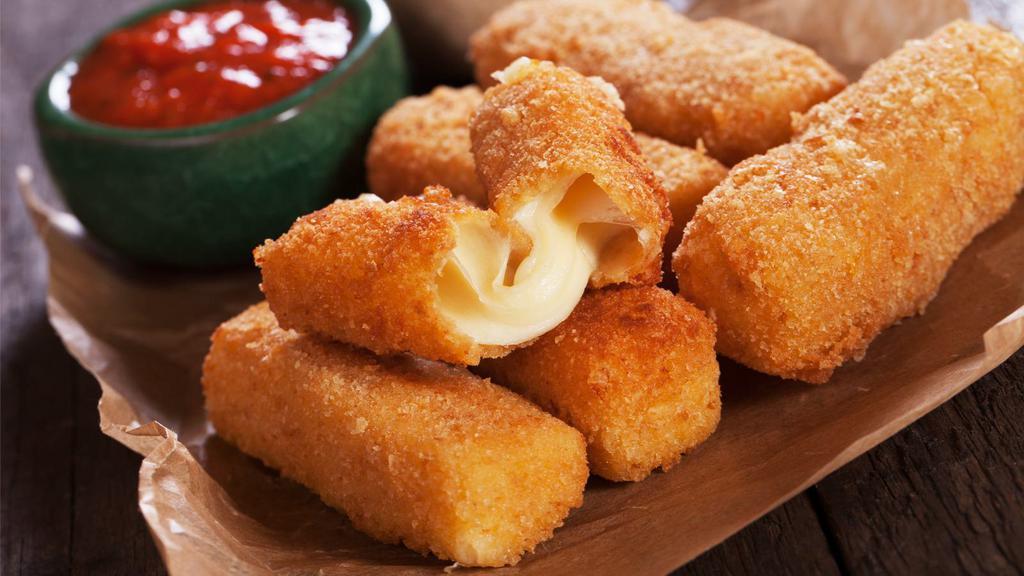 Mozzarella Sticks · Fresh golden crispy mozzarella cheese sticks. Served with side of marinara sauce.