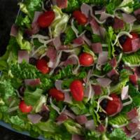 Antipasto Salad · Lettuce, salami, premium mozzarella, grape tomatoes, black olives, & ham. Small serves up to...