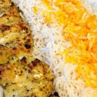 Chicken – Jojeh Kabab · Marinated tender chunks of chicken; grilled on skewers.