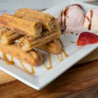 Churros And Ice Cream · Our original delicious Mexican churros combined with ice cream( chocolate, vanilla, and stra...