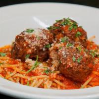 Spaghetti Meatballs · Handmade braised meatballs, San Marzano marinara, garlic, fresh herbs