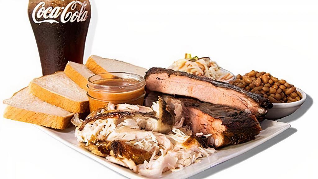 Combo Plate · Your choice of two meats, two sides, and one 20 oz. beverage.