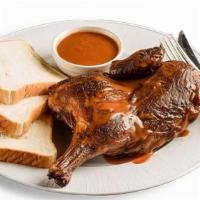 Half Chicken · Served fresh off the pit with sliced white bread.