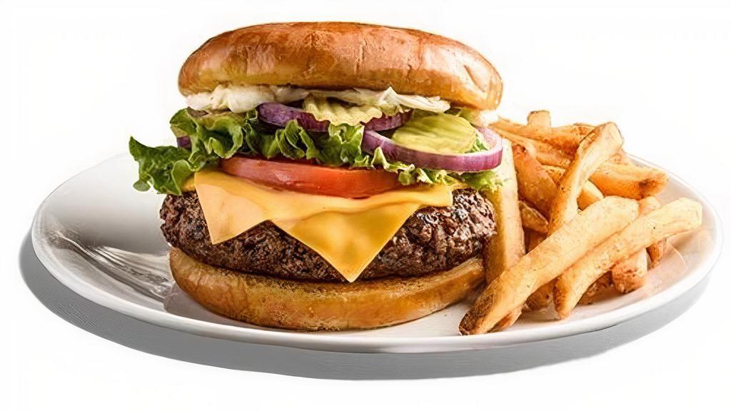 Dream Burger · A 1/2 lb. of USDA-certified beef topped with lettuce, tomato, red onions, dill pickles & American cheese.