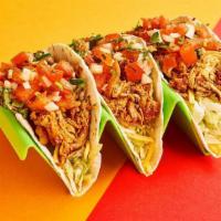 Chicken Tinga Tacos · 3 tacos with chicken tinga, shredded cheese, lettuce, pico de gallo and your choice of sauce.
