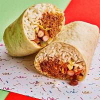 Pulled Beef Barbacoa Burrito · Pulled Beef Barbacoa with rice, shredded cheese, spiced fajita veg, beans, lettuce, pico de ...