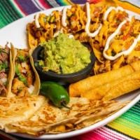 Autentica Charola Mexicana · A sampling of favorites 1 chicken tacos, 1 steak taco, 2 chicken flautas, 1 chicken quesadil...