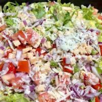Angelo · Chopped romaine, asiago, tomato, red onions, roasted peppers,  balsamic vinaigrette