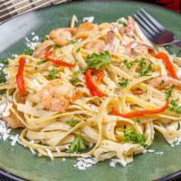 Garlic Shrimp Pasta · garlic shrimp, linguine , cheese and garlic bread