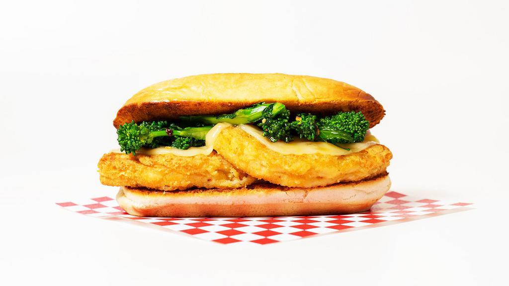 The Sicily Sub · Crispy breaded chicken cutlet topped with broccoli and provolone cheese on a hoagie roll.