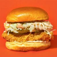The Og · Our signature fried chicken served on a toasted bun and topped with coleslaw, pickles, and m...