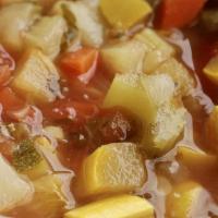 Cup Of Minestrone · Classic italian vegetable soup (chicken broth with potatoes, celery, carrots, zucchini, and ...